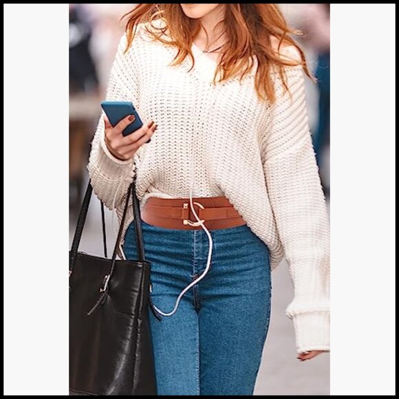 PU Leather Elastic Stretch Belt Hook Closure Vintage Renaissance Fashion main image 4